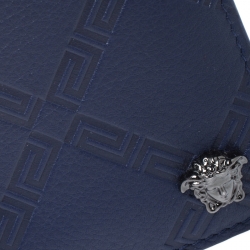 Versace Blue Greca Embossed Leather Bifold Wallet
