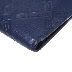 Versace Blue Greca Embossed Leather Bifold Wallet