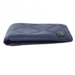 Versace Blue Greca Embossed Leather Bifold Wallet