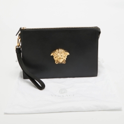 Versace Black Leather Medusa Head Wristlet Clutch