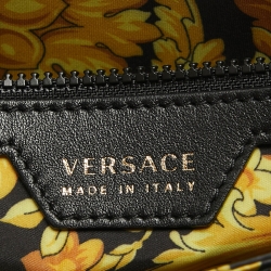 Versace Black Leather Medusa Head Wristlet Clutch
