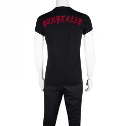 Pre Owned Gianni Versace Black Donatella Print Crew Neck T-Shirt M