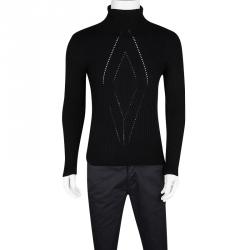 Pre Owned Gianni Versace Black Wool Ribbed Turtle Neck Sweater L