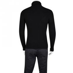 Pre Owned Gianni Versace Black Wool Ribbed Turtle Neck Sweater L