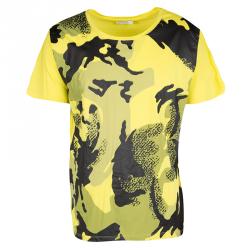 Pre Owned Versace Collection Yellow Camouflage Print Short Sleeve Cotton T-Shirt XXL