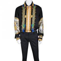 Pre Owned Versace Black Native American Printed Silk Long Sleeve Shirt XXL