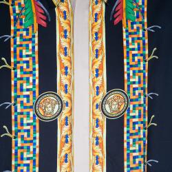 Pre Owned Versace Black Native American Printed Silk Long Sleeve Shirt XXL