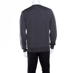 Pre Owned Versace Collection Grey Wool Patterned V-Neck Sweater L