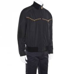  Versace Black Studded Zip Front Bomber Jacket L