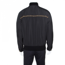  Versace Black Studded Zip Front Bomber Jacket L