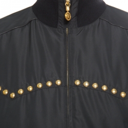 Versace Black Studded Zip Front Bomber Jacket L