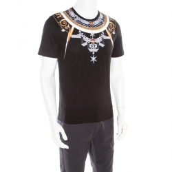 Pre Owned Versace Collection Black Bejeweled Baroque Printed Crew Neck T- Shirt M