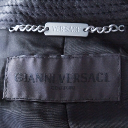 Gianni Versace Couture Black Leather Double Breasted Belted Overcoat XL
