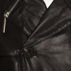 Gianni Versace Couture Black Leather Double Breasted Belted Overcoat XL