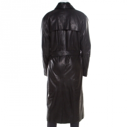 Gianni Versace Couture Black Leather Double Breasted Belted Overcoat XL