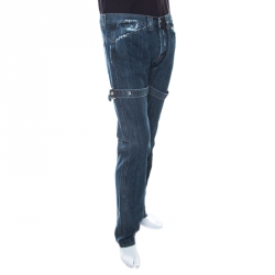 Versace Indigo Washed Denim Distressed Effect Tapered Jeans XL
