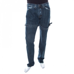 Versace Indigo Washed Denim Distressed Effect Tapered Jeans XL