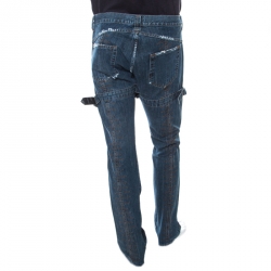 Versace Indigo Washed Denim Distressed Effect Tapered Jeans XL