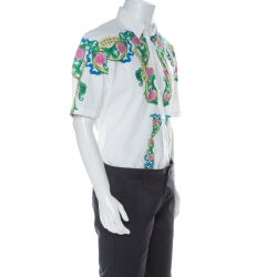 Pre Owned Versace White Cotton Miami Print Short Sleeve Shirt L 