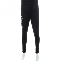 Versace Black Logo Embroidered Elasticized Waist Track Pants M