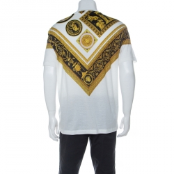 Pre Owned Versace White Cotton Baroque Print T-Shirt M