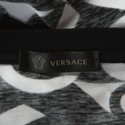 Pre Owned Versace Monochrome Optical Illusion Print Cotton V-Neck T-Shirt L
