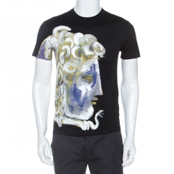 Pre Owned Versace Black Medusa Painted Cotton Short Sleeve T-Shirt XS