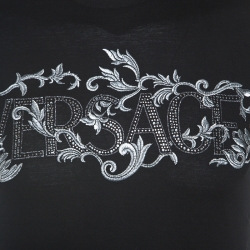 Pre Owned Versace Black Cotton Logo Embroidered And Embellished T-Shirt XS