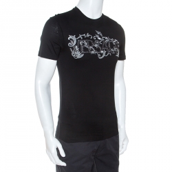 Pre Owned Versace Black Cotton Logo Embroidered And Embellished T-Shirt XS