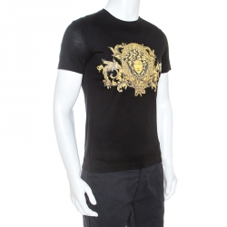 Pre Owned Versace Black Baroque Print Cotton Embellished Short Sleeve T-Shirt S