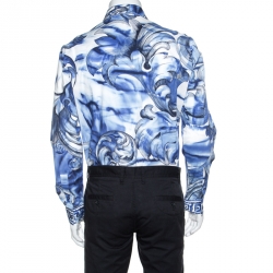 Pre Owned Versace Collection Blue Printed Cotton Button Front Trend Shirt L