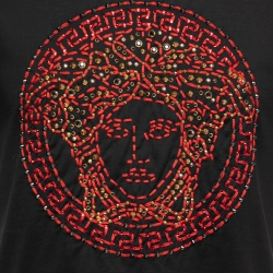 Pre Owned Versace Black Cotton Medusa Embellished Short Sleeve T-Shirt M