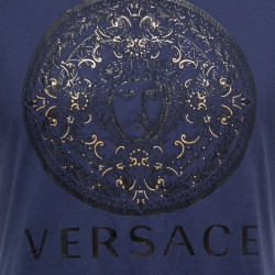 Pre Owned Versace Blue Logo Printed Cotton Short Sleeve T-Shirt S