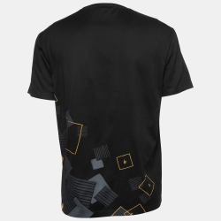 Pre Owned Versace Black Logo Print Cotton Crew Neck Half Sleeve T-Shirt M
