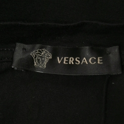 Pre Owned Versace Black Logo Print Cotton Crew Neck Half Sleeve T-Shirt M