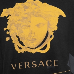 Pre Owned Versace Black Logo Print Cotton Crew Neck Half Sleeve T-Shirt M
