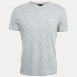 Versace Grey Cotton Logo-Embroidered T-Shirt M