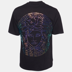 Pre Owned Versace Black Iridescent Medusa Logo Cotton Crew Neck T-Shirt M