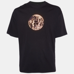 Pre Owned Versace Black Iridescent Medusa Logo Cotton Crew Neck T-Shirt M