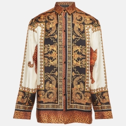 Versace Orange/Black Baroque Print Silk Twill Shirt XXL