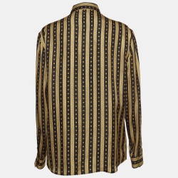 Versace Black & Gold Greca Print Silk Buttoned Up Shirt M