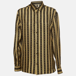 Versace Black & Gold Greca Print Silk Buttoned Up Shirt M