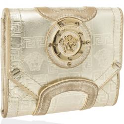 مملوكة مسبقًا Versace Gold Embossed Leather Wallet