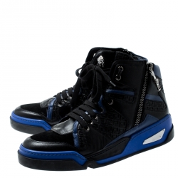 Versace Black/Blue Leather And Suede High Top Sneakers Size 42
