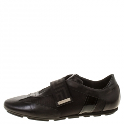 Versace Black Canvas and Leather Velcro Strap Sneakers Size 43.5