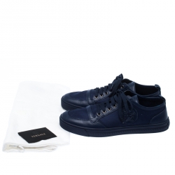 Versace Blue Canvas and Leather Medusa Head Low Top Sneakers Size 43.5