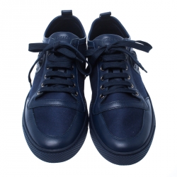 Versace Blue Canvas and Leather Medusa Head Low Top Sneakers Size 43.5