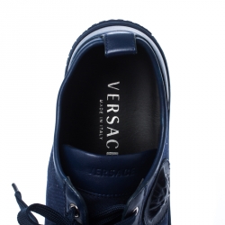 Versace Blue Canvas and Leather Medusa Head Low Top Sneakers Size 43.5