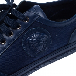 Versace Blue Canvas and Leather Medusa Head Low Top Sneakers Size 43.5