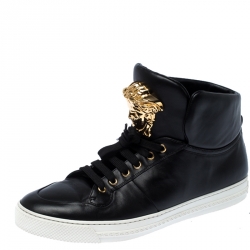 Versace Black Leather Medusa Lace High Top Sneakers Size 44